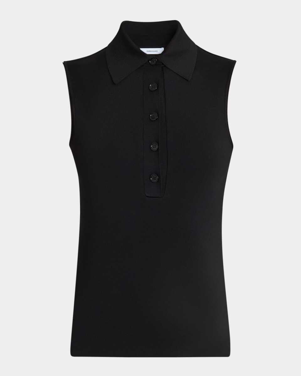 Sleeveless Viscose Knit Polo Top